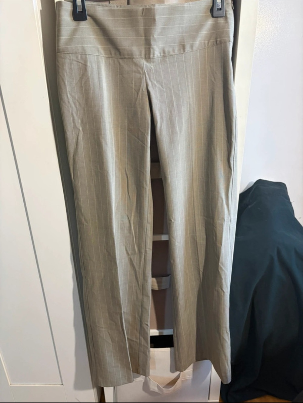 Bershka Women's Pinstripe Wide-Leg Pants - Beige